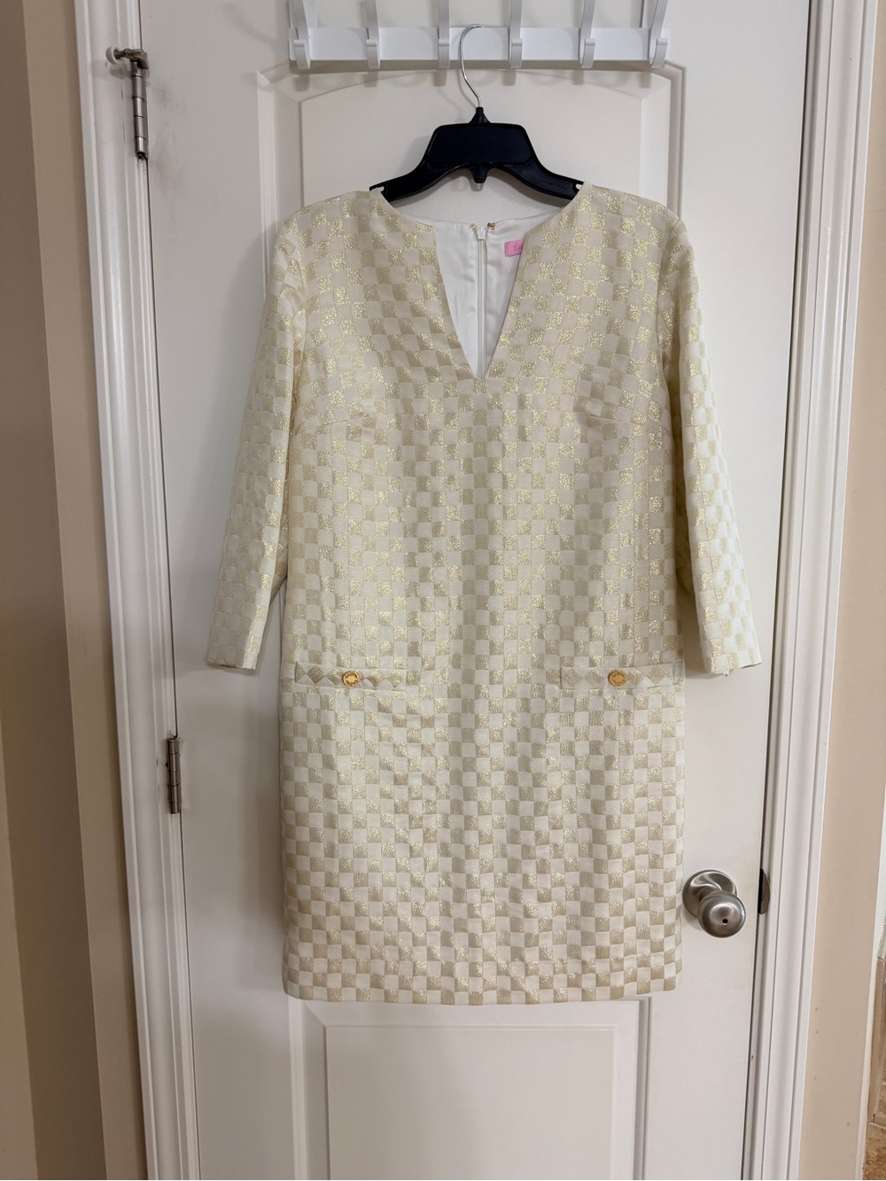 Lilly Pulitzer Cream and Gold Asymmetrical Shift Dress